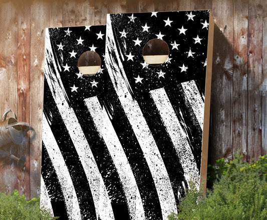 "Black and White Grunge American Flag" Cornhole Boards