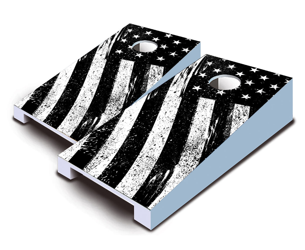 "Black and White Grunge American Flag" Tabletop Cornhole Boards