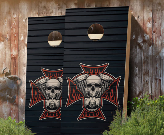 "Maltese Cross Engine Skull" Cornhole Boards