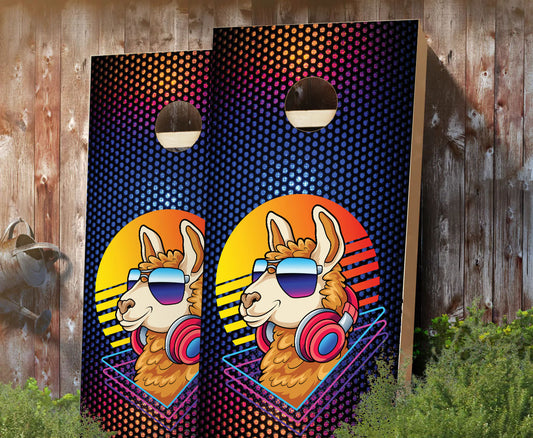 "Retro Llama Shades" Cornhole Boards