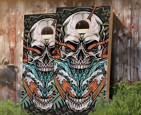 "Skull Beach Waves" Cornhole Boards