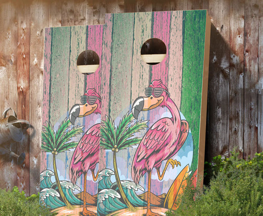 "Surfer Flamingo" Cornhole Boards