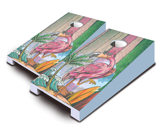 "Surfer Flamingo" Tabletop Cornhole Boards