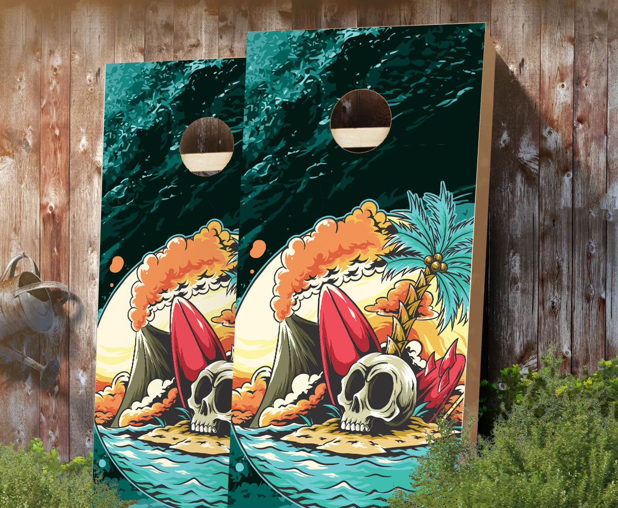 "Surfer's Skull Island" Cornhole Boards